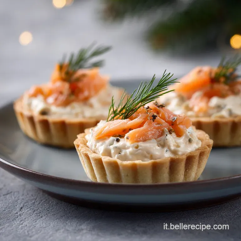 Elegant appetizer arrangement of salmon-topped pastry triangles with a sprinkle of fresh chives.