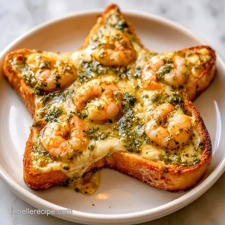 Composizione elegante di tartine a stella su piatto bianco, con contrasti tra il verde intenso e l'arancio dei gamberi.