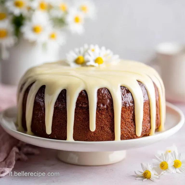 A slice of cocoa Torta Mimosa plated, highlighting the moist layers and cocoa powder dusting. Garnished with delicate edib...