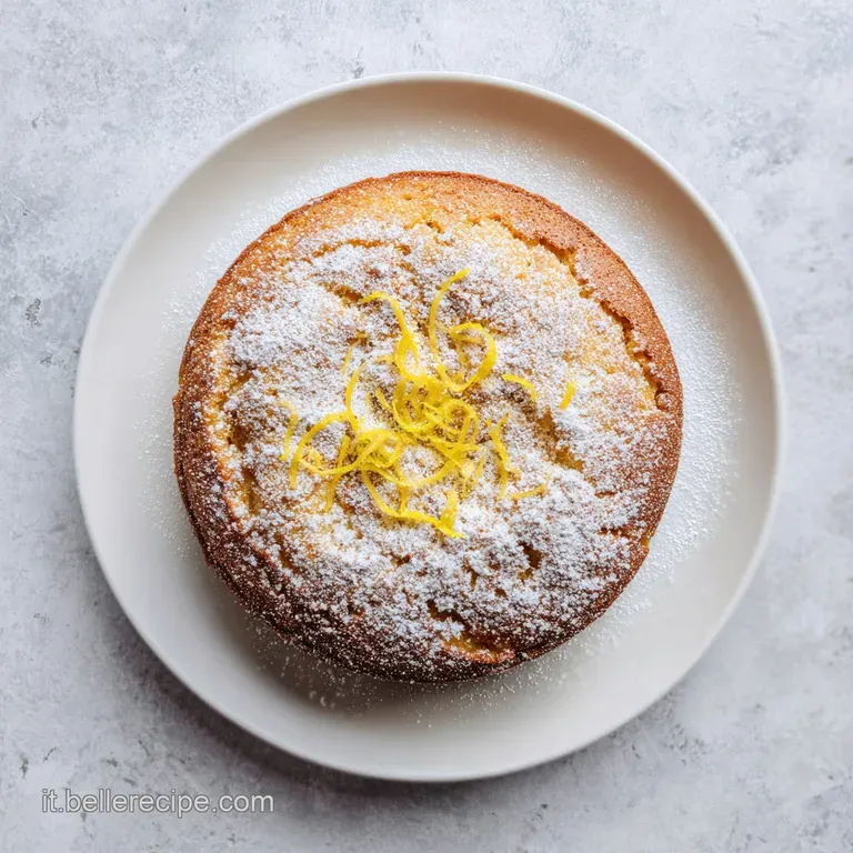 Fetta di dolce vellutato color crema su piatto di ceramica bianca, guarnita con limone fresco e un tocco di menta verde.