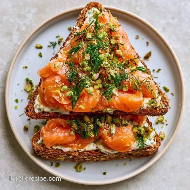 Composizione ordinata di piccoli sandwich rosa e bianchi, decorati con spicchi di limone giallo e foglioline di aneto.