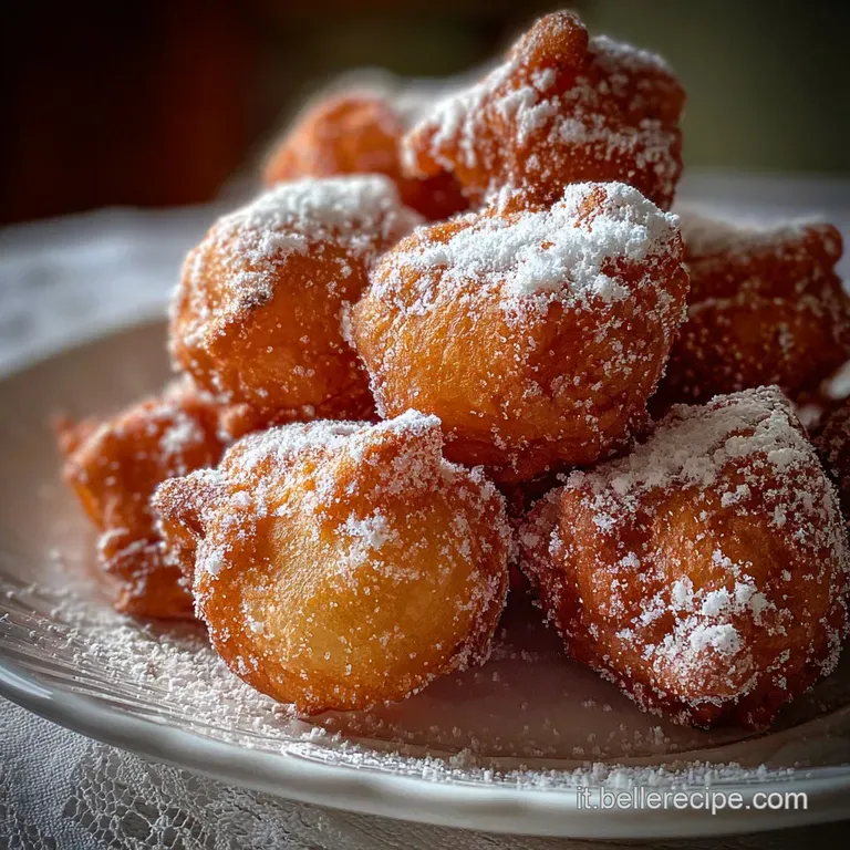 Delicate zeppole tower, sprinkled with snow-white sugar, on a porcelain plate&mdash;a sweet, airy confection ready to be enjoyed.