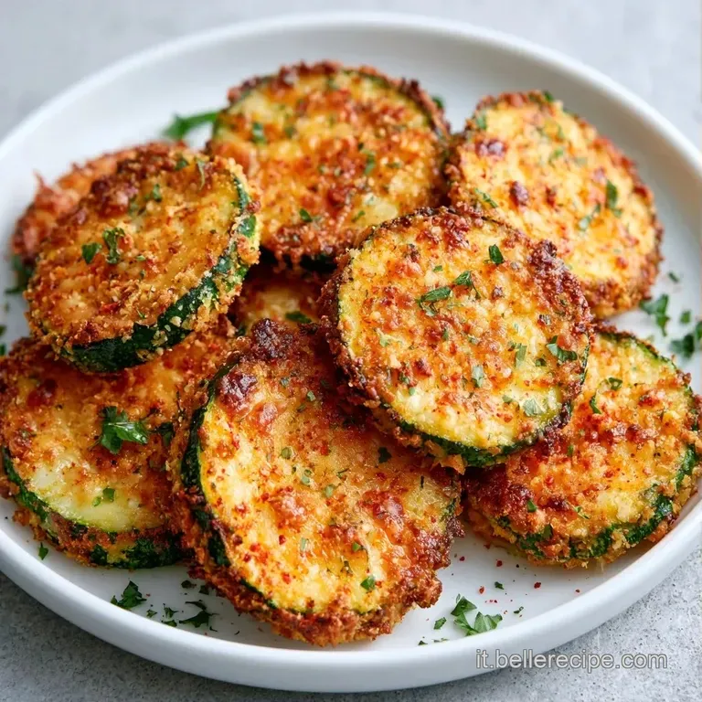 Fettine di zucchine fritte dal colore ambrato, ordinate con cura su un piatto in ceramica accanto a una salsa cremosa.