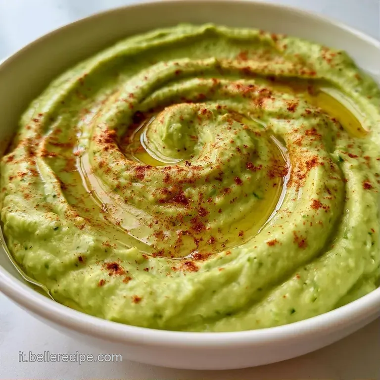 Spalmata di crema vellutata decorata con zucchine croccanti verdi e un filo d'olio extravergine in un piatto moderno.